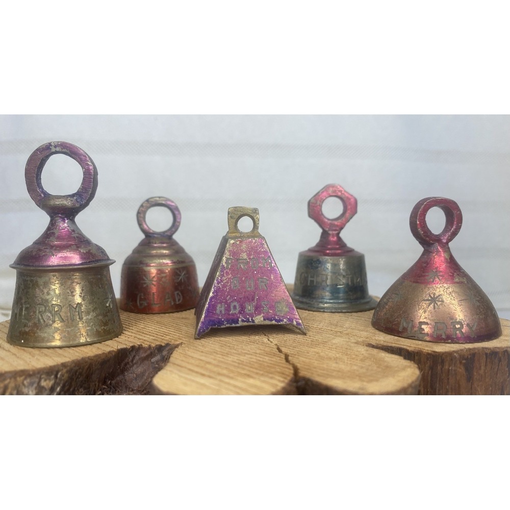 Vintage Brass Christmas Bell Sarna Wahab India Mini Decorative Holiday Set of 5